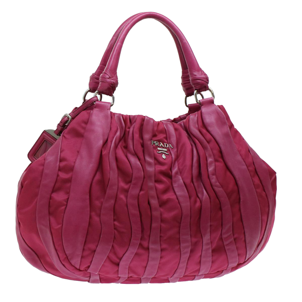 PRADA Shoulder Bag Nylon Leather Pink Auth yk8547